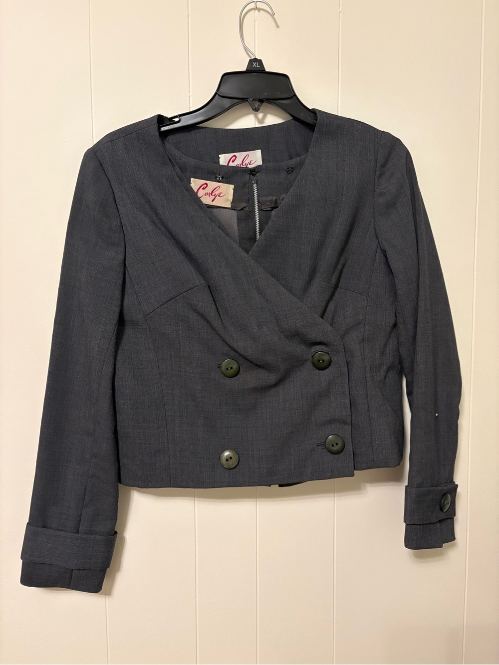 Vintage Deep Grey Double-Breasted Cropped Blazer